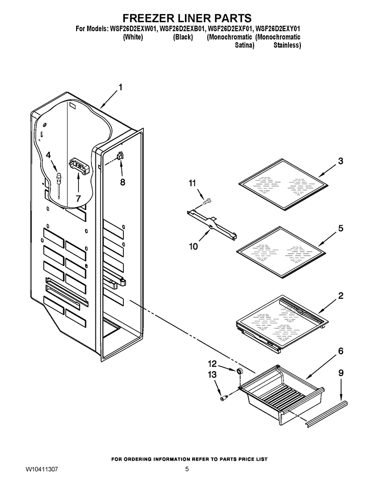 FREEZER LINER PARTS Diagram and Parts List for WSF26D2EXF01  Whirlpool Refrigerator