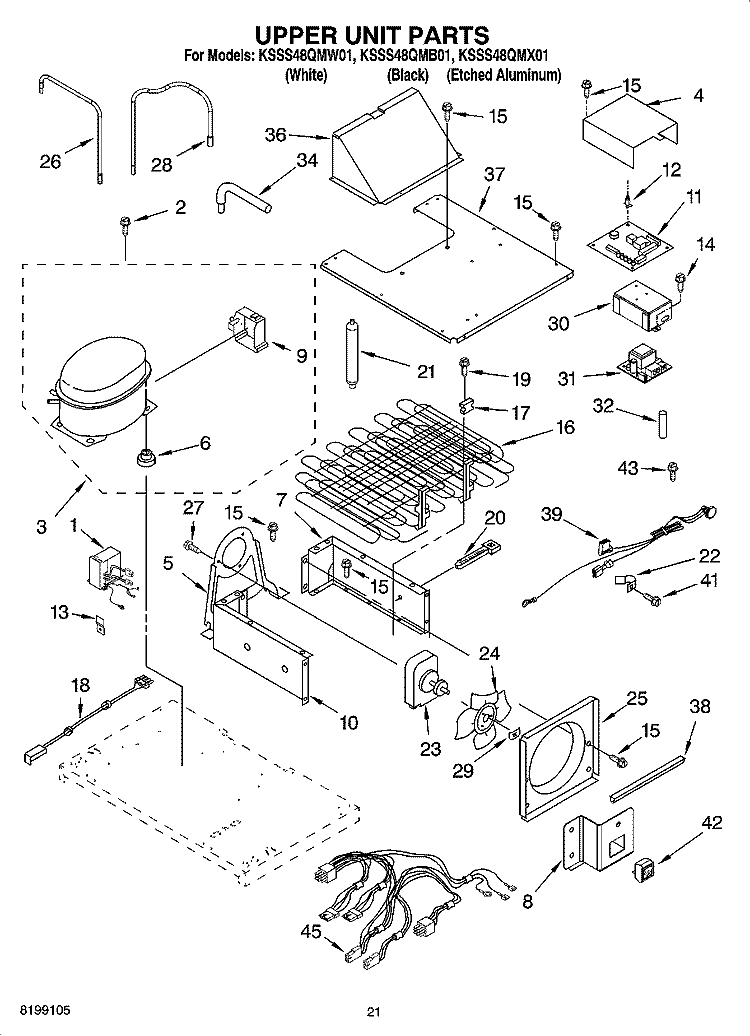 UPPER UNIT PARTS Diagram and Parts List for KSSS48QMW01  KitchenAid Refrigerator