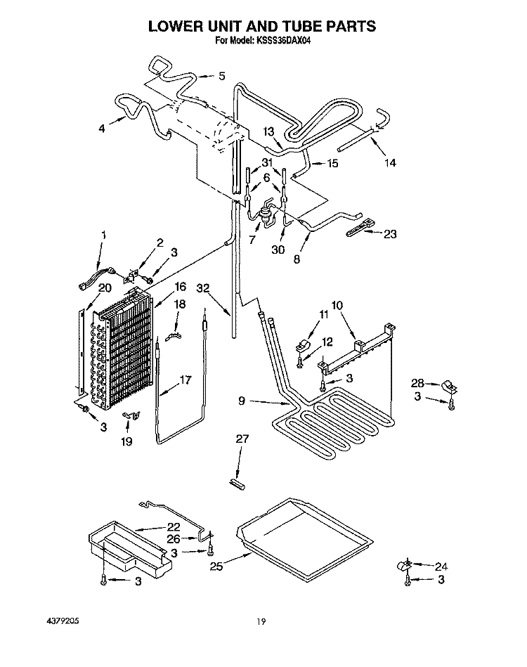 LOWER UNIT AND TUBE Diagram and Parts List for KSSS36DAX04  KitchenAid Refrigerator