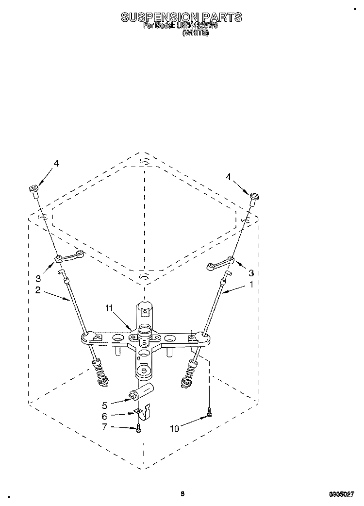 SUSPENSION Diagram and Parts List for LMR4132BW0  Whirlpool Washer