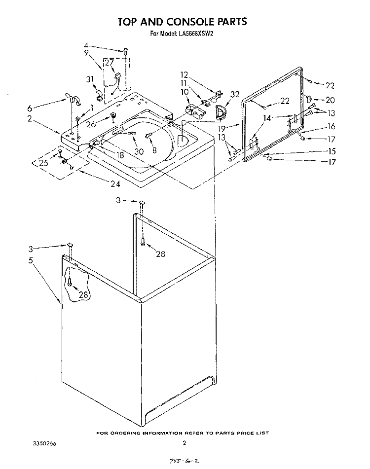 TOP AND CONSOLE , LITERATURE AND OPTIONAL Diagram and Parts List for LA5668XSW2  Whirlpool Washer