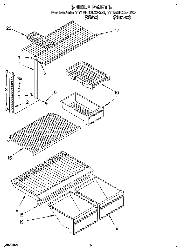 SHELF Diagram and Parts List for TT18HKXAN00  Whirlpool Refrigerator