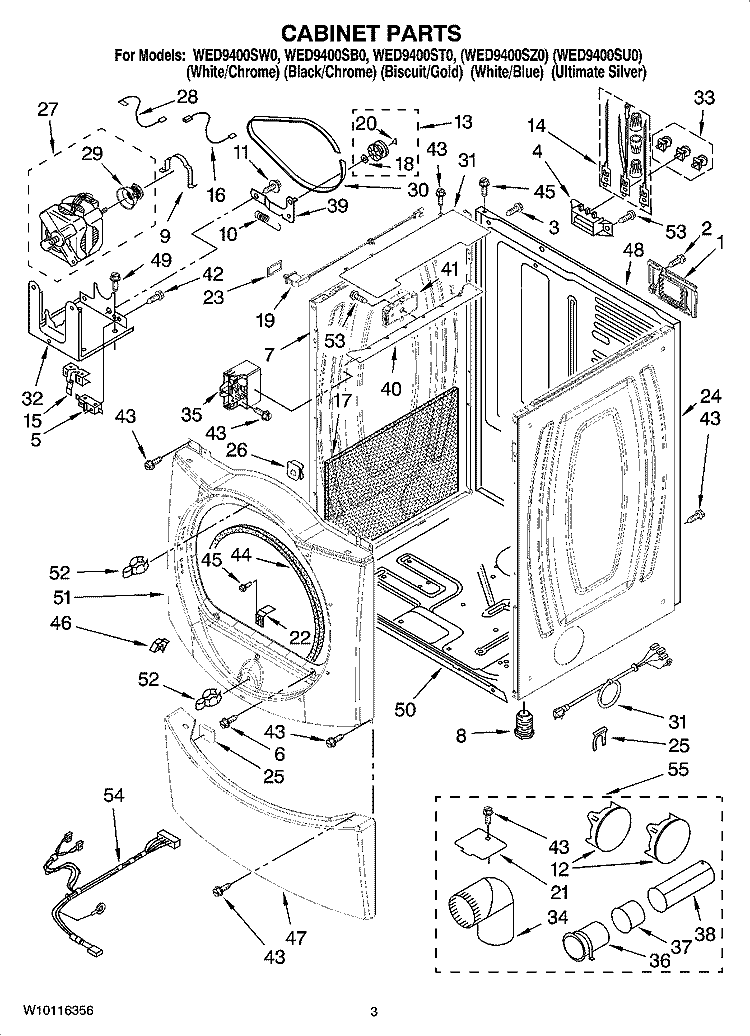 CABINET PARTS Diagram and Parts List for WED9400SU0  Whirlpool Dryer