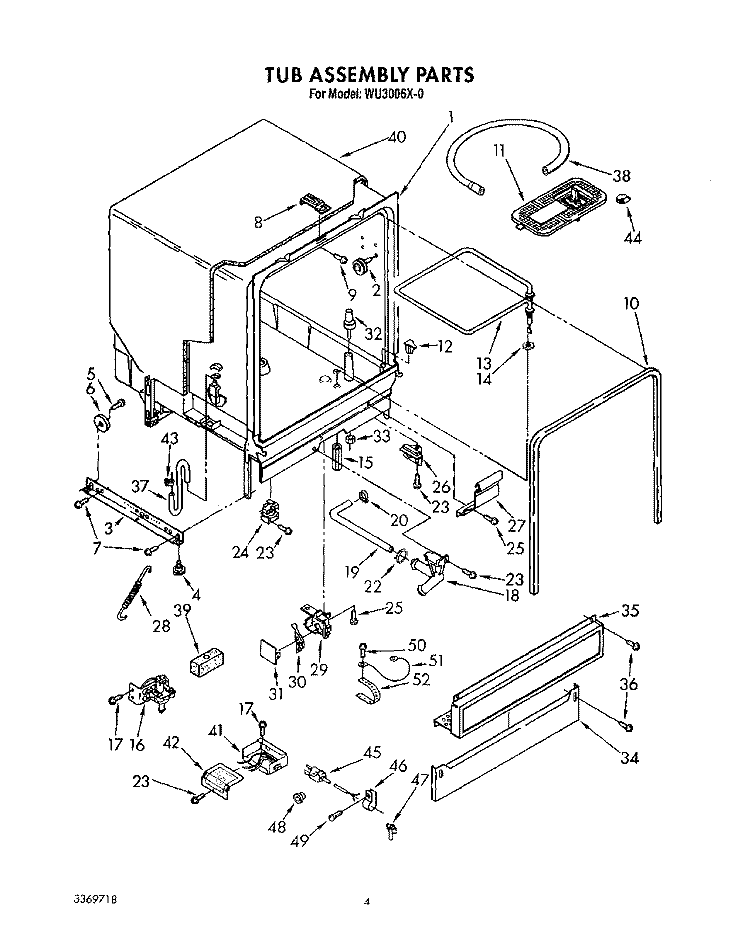 TUB Diagram and Parts List for WU3006X0  Roper Dishwasher