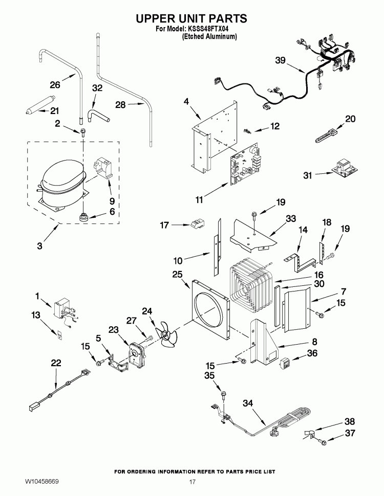 UPPER UNIT PARTS Diagram and Parts List for KSSS48FTX04  KitchenAid Refrigerator