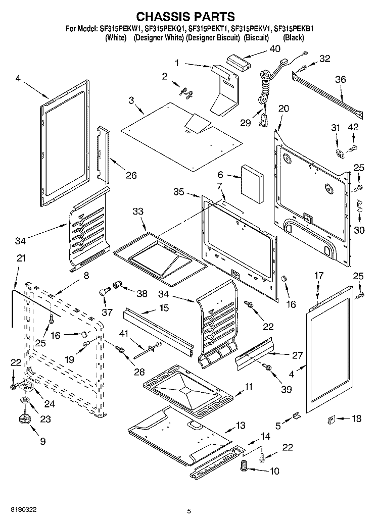 CHASSIS PARTS Diagram and Parts List for SF315PEKT1  Whirlpool Range