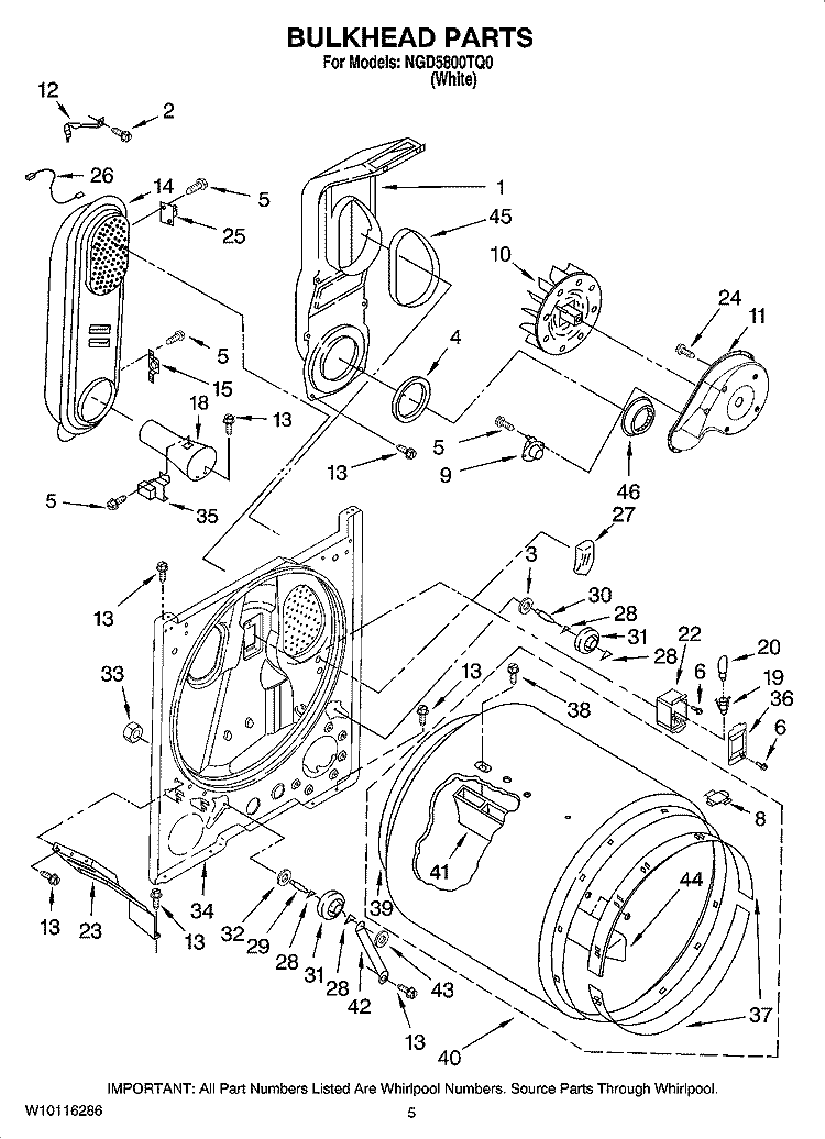 BULKHEAD PARTS Diagram and Parts List for NGD5800TQ0  Amana Dryer