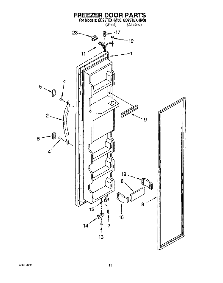 FREEZER DOOR Diagram and Parts List for ED25TEXHW00  Whirlpool Refrigerator