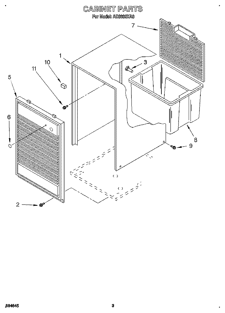 SECTION Diagram and Parts List for AD0302XA0  Whirlpool Dehumidifier