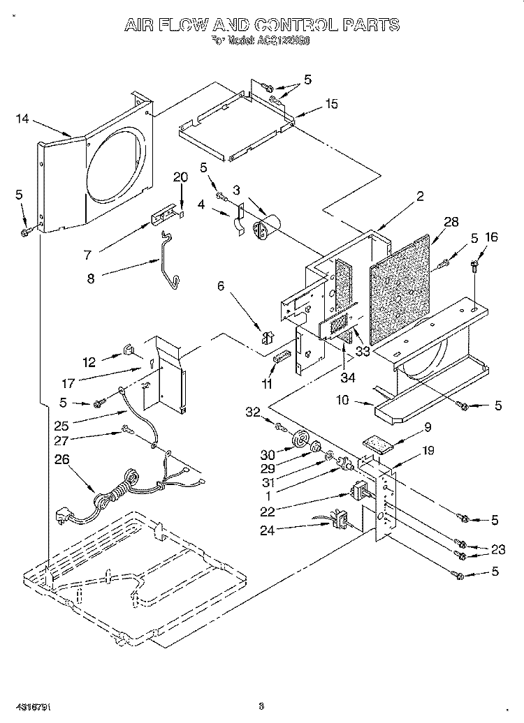 AIR FLOW AND CONTROL Diagram and Parts List for ACQ122XG0  Whirlpool Air Conditioner