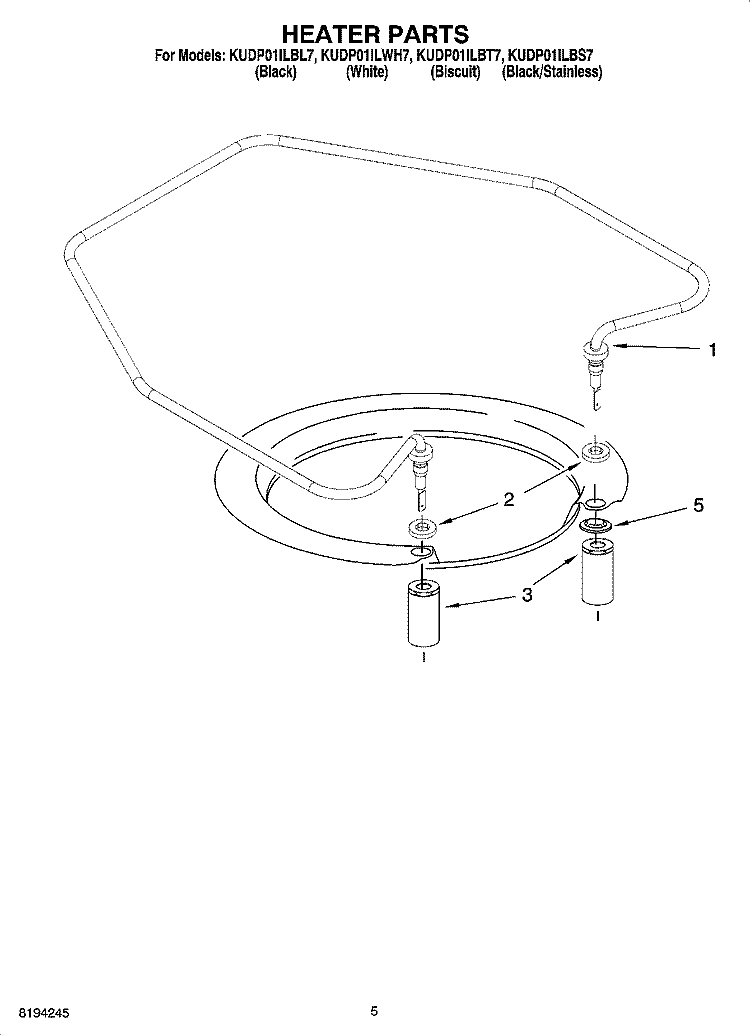 HEATER PARTS Diagram and Parts List for KUDP01ILBT7  KitchenAid Dishwasher