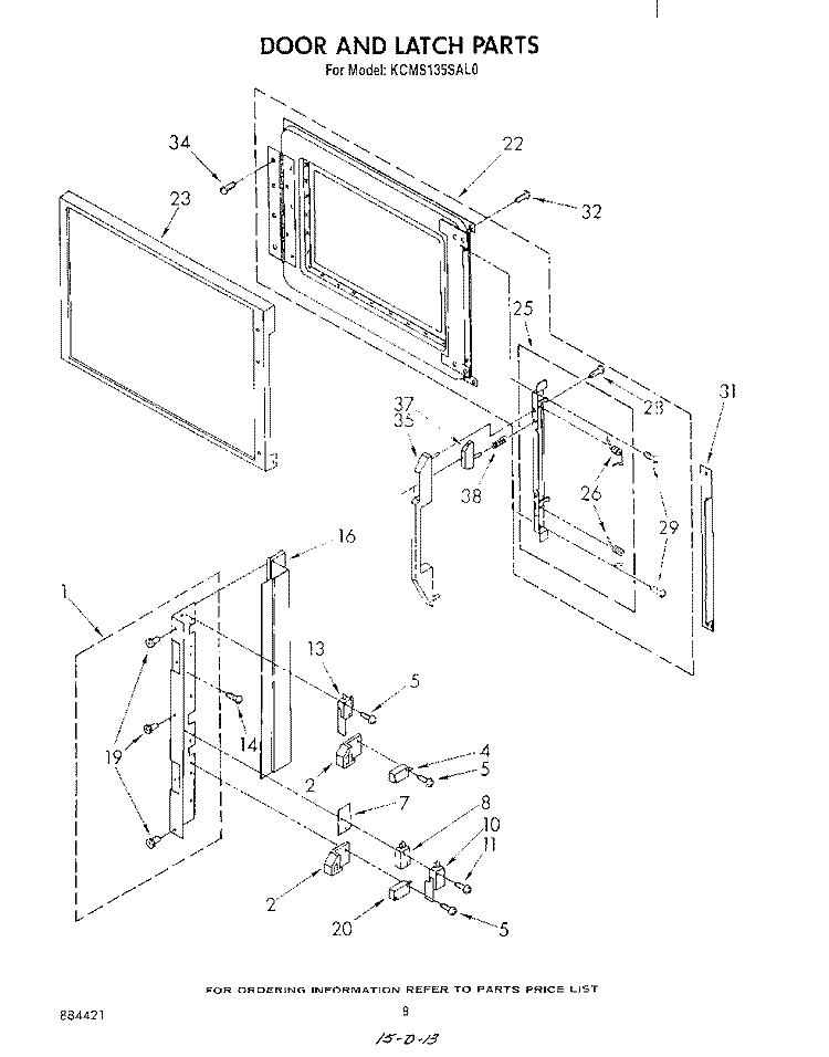 DOOR AND LATCH , LITERATURE AND OPTIONAL Diagram and Parts List for KCMS135SAL0  KitchenAid Microwave