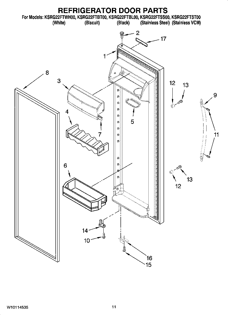 REFRIGERATOR DOOR PARTS Diagram and Parts List for KSRG22FTBT00  KitchenAid Refrigerator