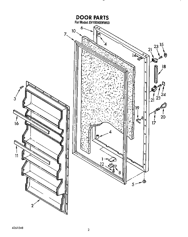 DOOR, LIT/OPTIONAL Diagram and Parts List for EV150NXWN03  Whirlpool Freezer