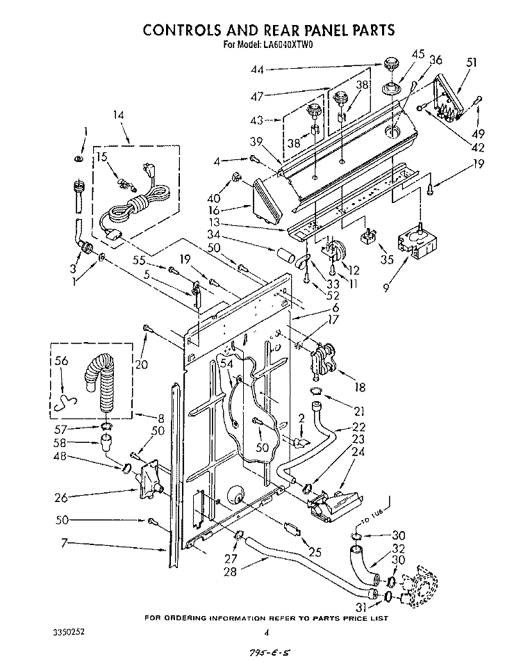 CONTROLS AND REAR PANEL Diagram and Parts List for LA6040XTW0  Whirlpool Washer