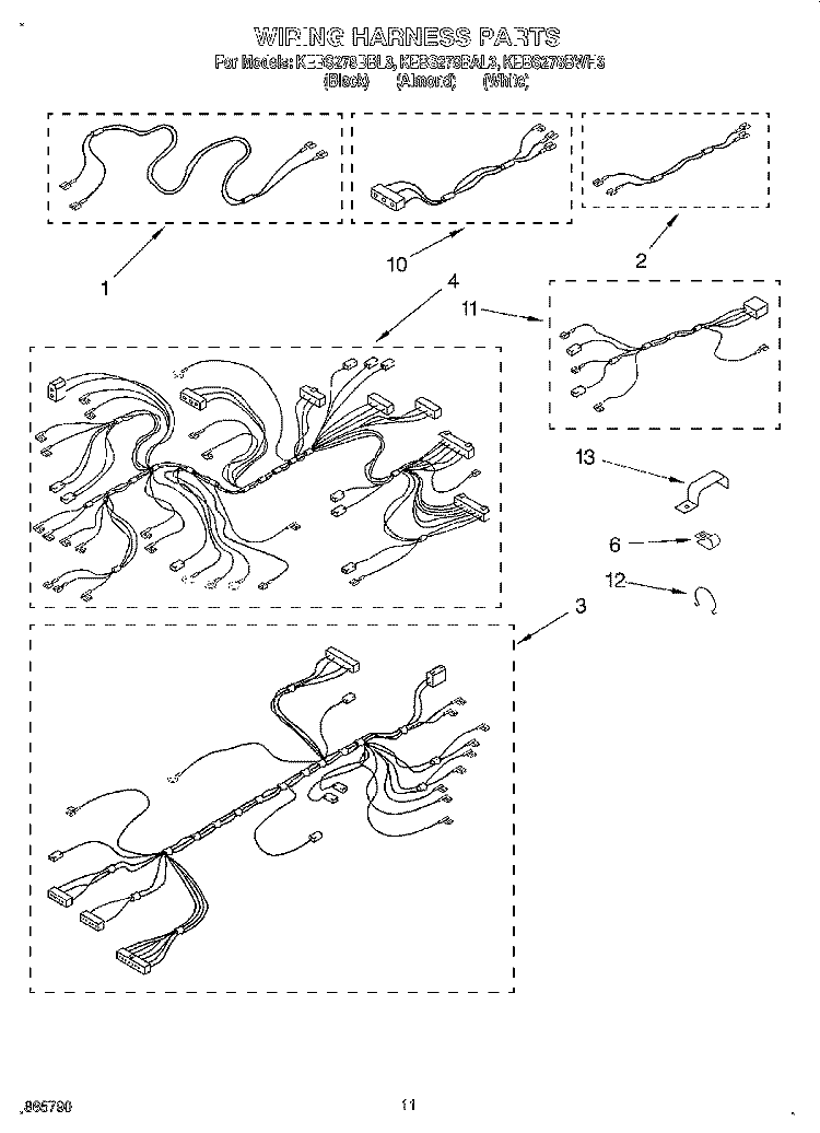 WIRING HARNESS Diagram and Parts List for KEBS278BBL3  KitchenAid Wall Oven