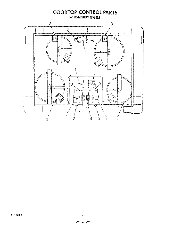 SECTION Diagram and Parts List for KECT365SBL1  KitchenAid Cooktop