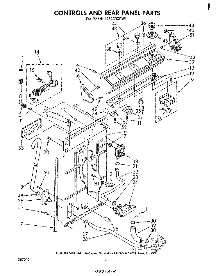 CONTROLS AND REAR PANEL Diagram and Parts List for LA5430XPW1  Whirlpool Washer