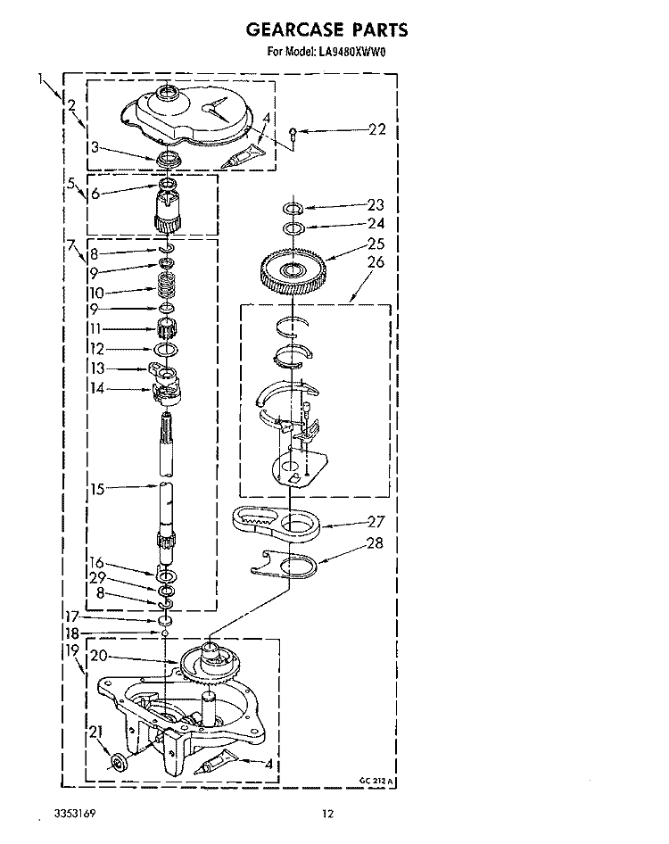 GEARCASE Diagram and Parts List for LA9480XWG0  Whirlpool Washer