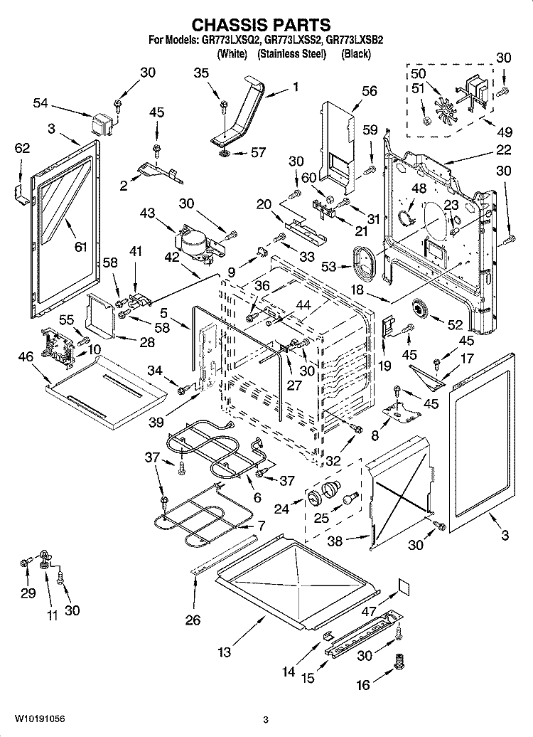 CHASSIS PARTS Diagram and Parts List for GR773LXSB2  Whirlpool Range