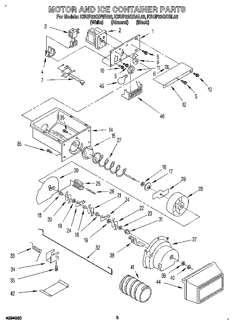 MOTOR AND ICE CONTAINER Diagram and Parts List for KSUP22QDBL02  KitchenAid Refrigerator