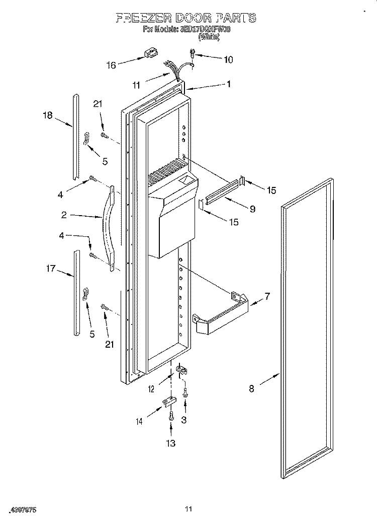 FREEZER DOOR Diagram and Parts List for 3ED27DQXFW00  Whirlpool Refrigerator
