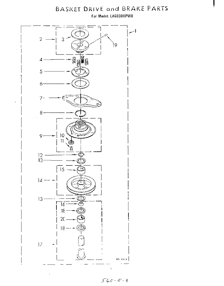 BASKET DRIVE AND BRAKE Diagram and Parts List for LA6800XPW0  Whirlpool Washer