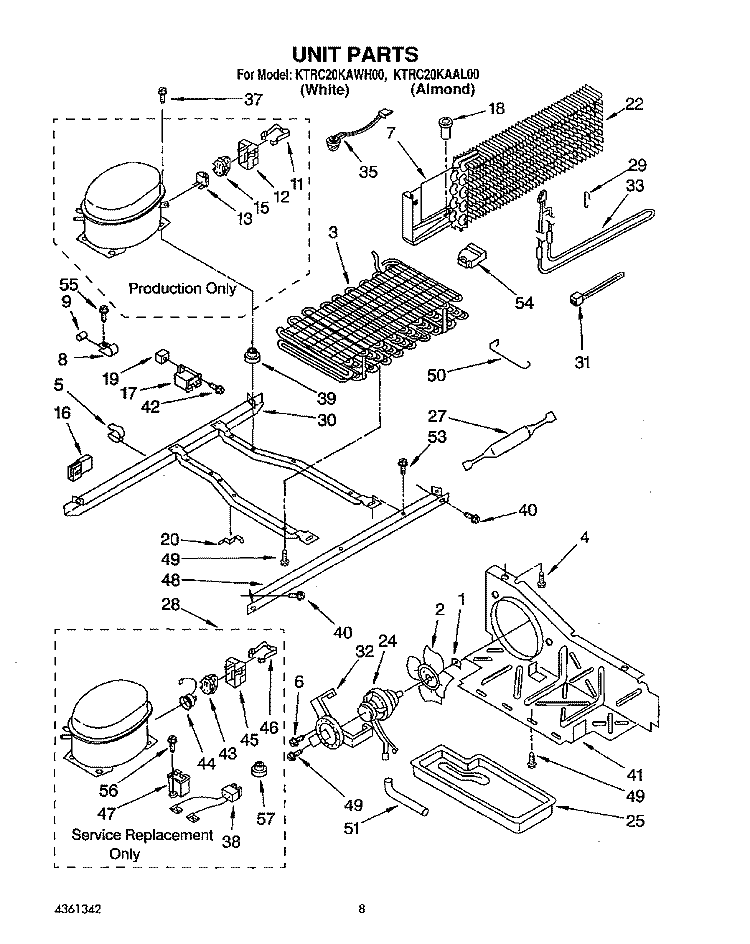 UNIT Diagram and Parts List for KTRC20KAAL00  Whirlpool Refrigerator