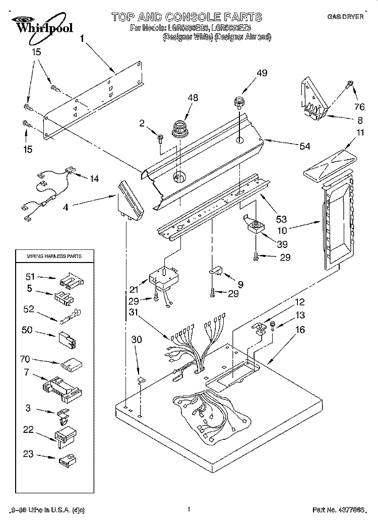 TOP AND CONSOLE, LIT/OPTIONAL Diagram and Parts List for LGR5636EQ3  Whirlpool Dryer