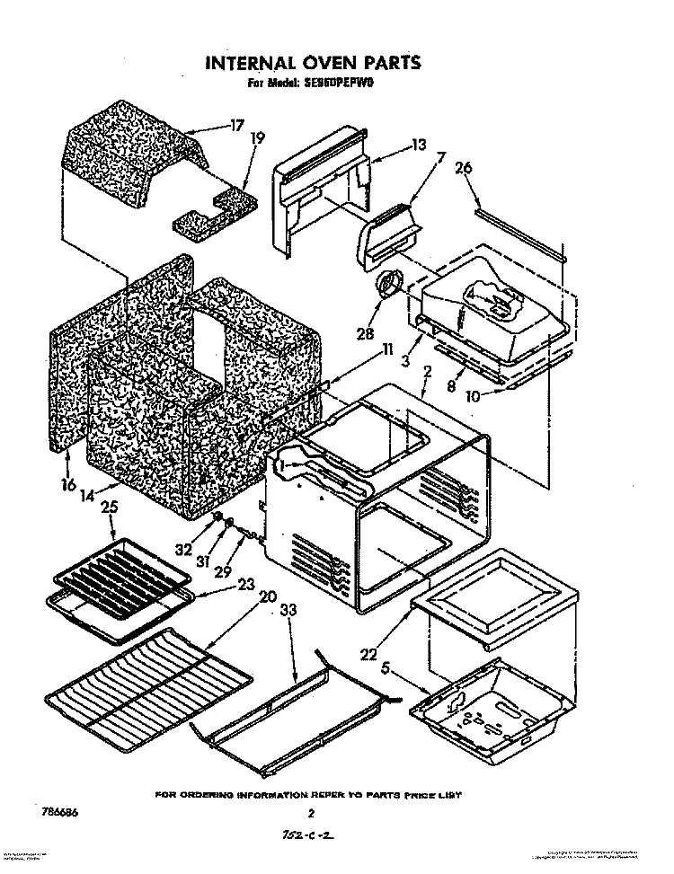 INTERNAL OVEN Diagram and Parts List for SE960PEPW0  Whirlpool Range