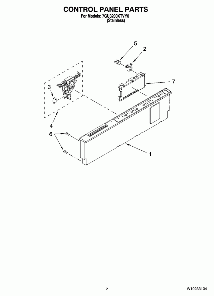 CONTROL PANEL PARTS Diagram and Parts List for 7GU3200XTVY0  Whirlpool Dishwasher