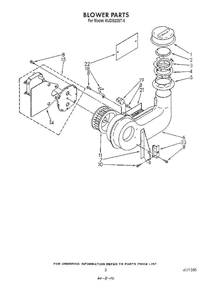 BLOWER Diagram and Parts List for KUDS220ST0  KitchenAid Dishwasher