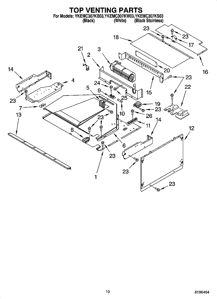 TOP VENTING PARTS Diagram and Parts List for YKEMC307KS03  KitchenAid Microwave Oven Combo
