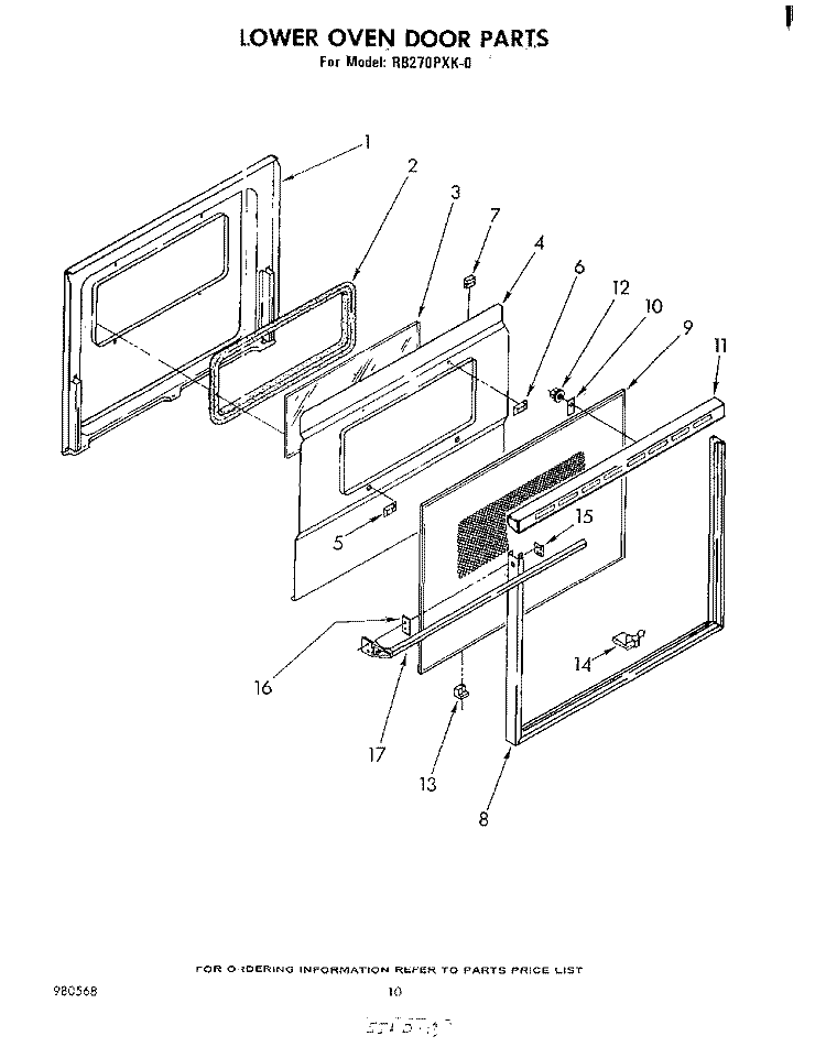 LOWER OVEN DOOR, LITERATURE AND OPTIONAL Diagram and Parts List for RB270PXK0  Whirlpool Wall Oven