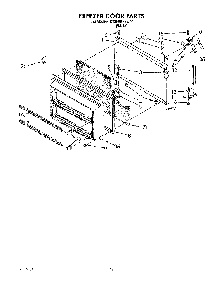 FREEZER DOOR Diagram and Parts List for ET20RKXXW00  Whirlpool Refrigerator