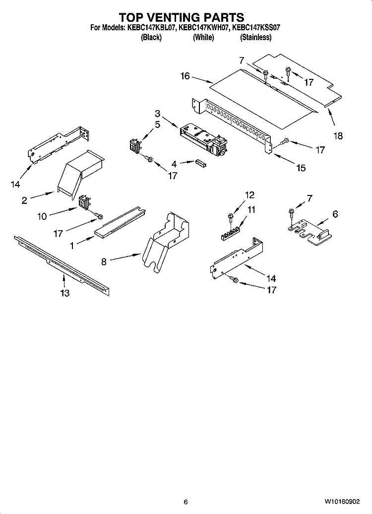 TOP VENTING PARTS, OPTIONAL PARTS Diagram and Parts List for KEBC147KBL07  KitchenAid Wall Oven