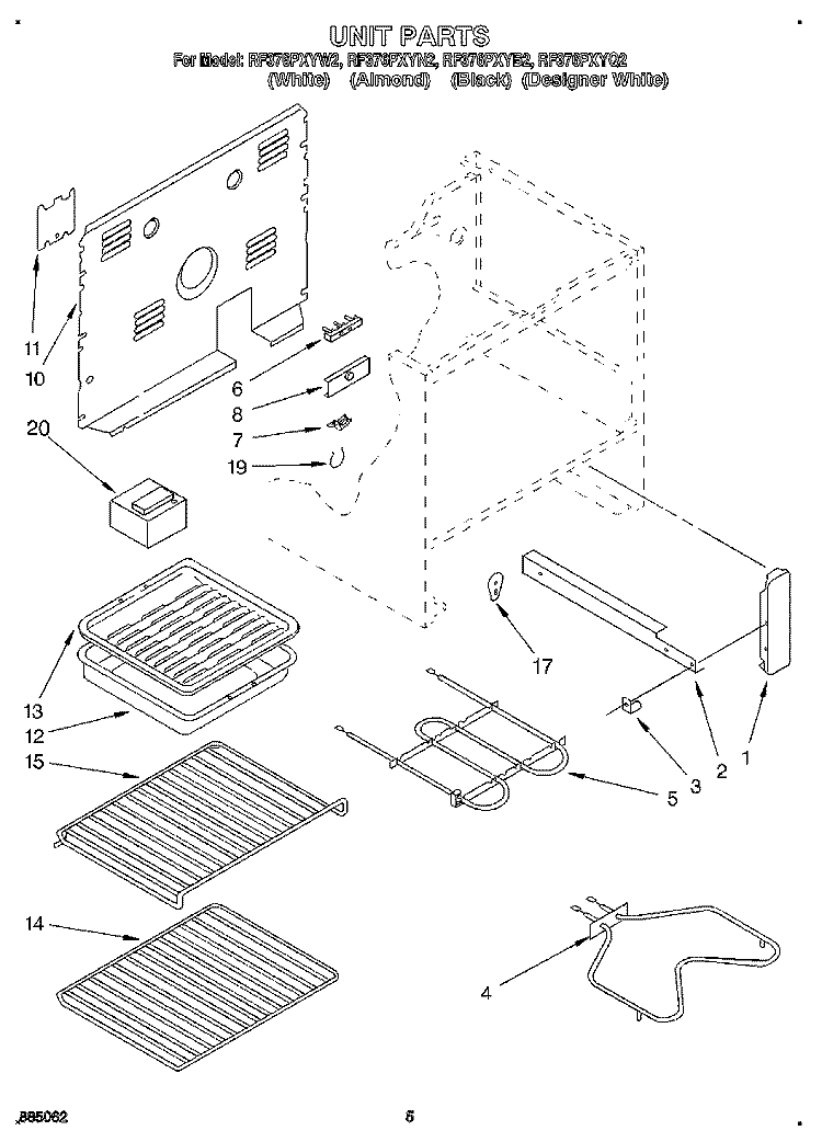 UNIT Diagram and Parts List for RF376PXYN2  Whirlpool Range