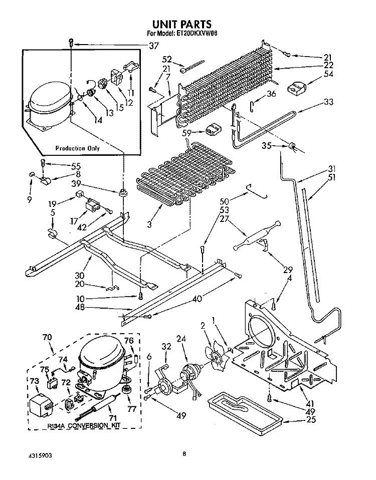 UNIT Diagram and Parts List for ET20DKXVW06  Whirlpool Refrigerator