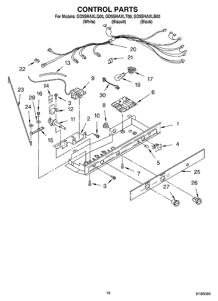 CONTROL Diagram and Parts List for GD5SHAXLB00  Whirlpool Refrigerator