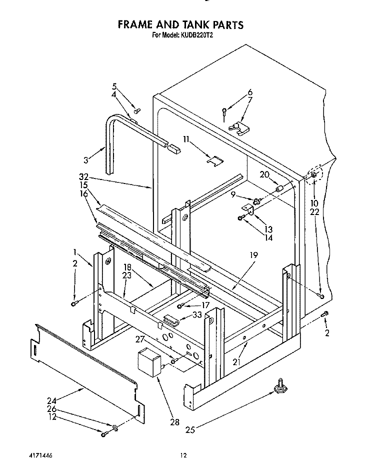 FRAME AND TANK Diagram and Parts List for KUDB220T2  KitchenAid Dishwasher