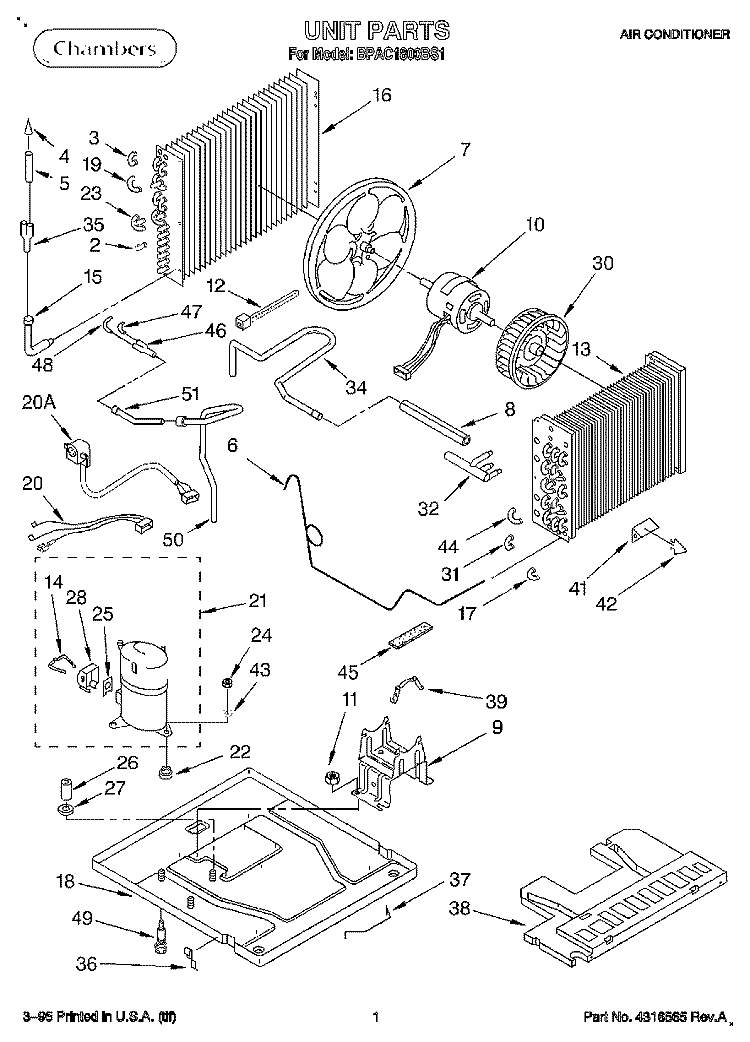 UNIT, LITERATURE Diagram and Parts List for BPAC1800BS1  KitchenAid Air Conditioner