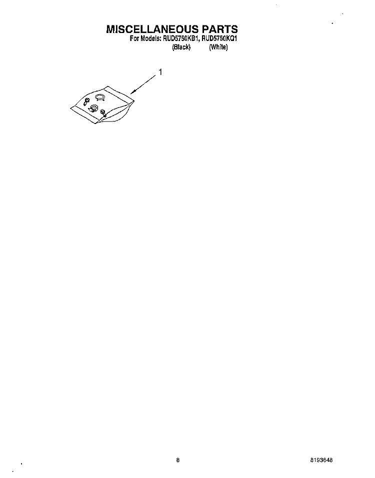 MISCELLANEOUS, OPTIONAL Diagram and Parts List for RUD5750KQ1  Roper Dishwasher