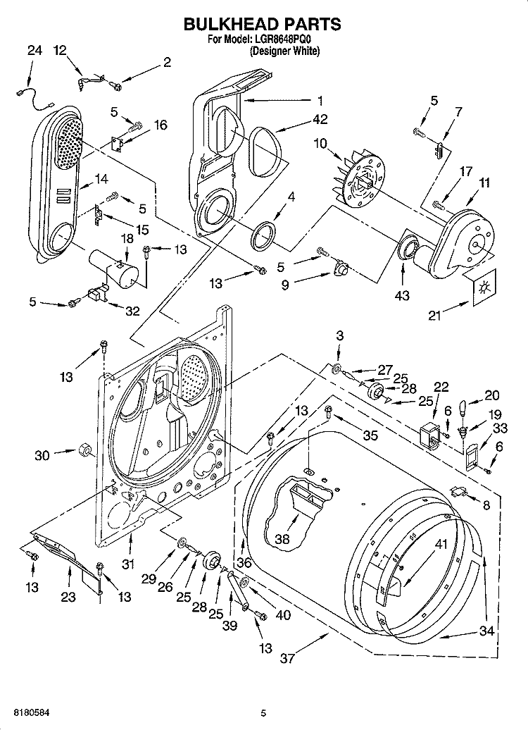 BULKHEAD PARTS Diagram and Parts List for LGR8648PQ0  Whirlpool Dryer