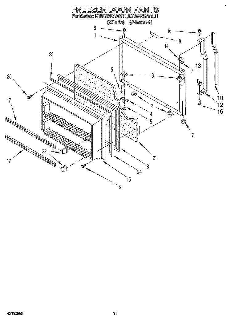 FREEZER DOOR Diagram and Parts List for KTRC18KAWH11  KitchenAid Refrigerator