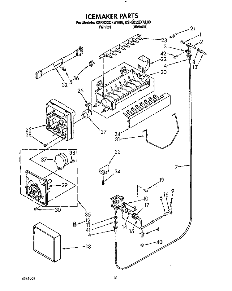 ICEMAKER, LIT/OPTIONAL Diagram and Parts List for KSRS22QXWH00  KitchenAid Refrigerator