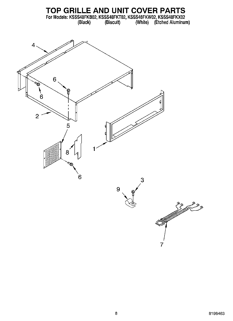 TOP GRILLE AND UNIT COVER PARTS Diagram and Parts List for KSSS48FKB02  KitchenAid Refrigerator