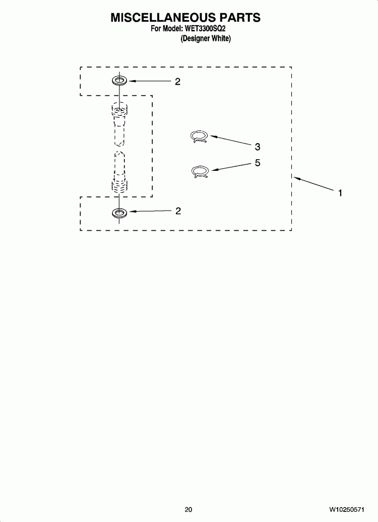 MISCELLANEOUS  PARTS, OPTIONAL PARTS (NOT INCLUDED) Diagram and Parts List for WET3300SQ2  Whirlpool Washer Dryer Combo