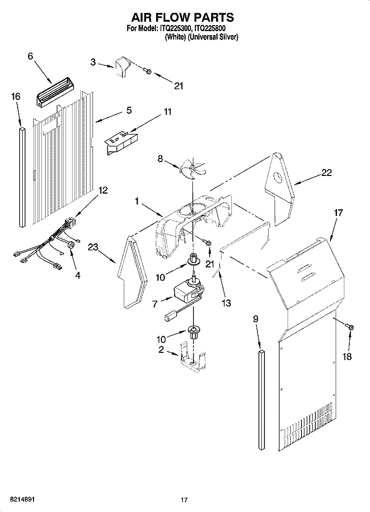 AIR FLOW PARTS Diagram and Parts List for ITQ225300  Inglis Refrigerator