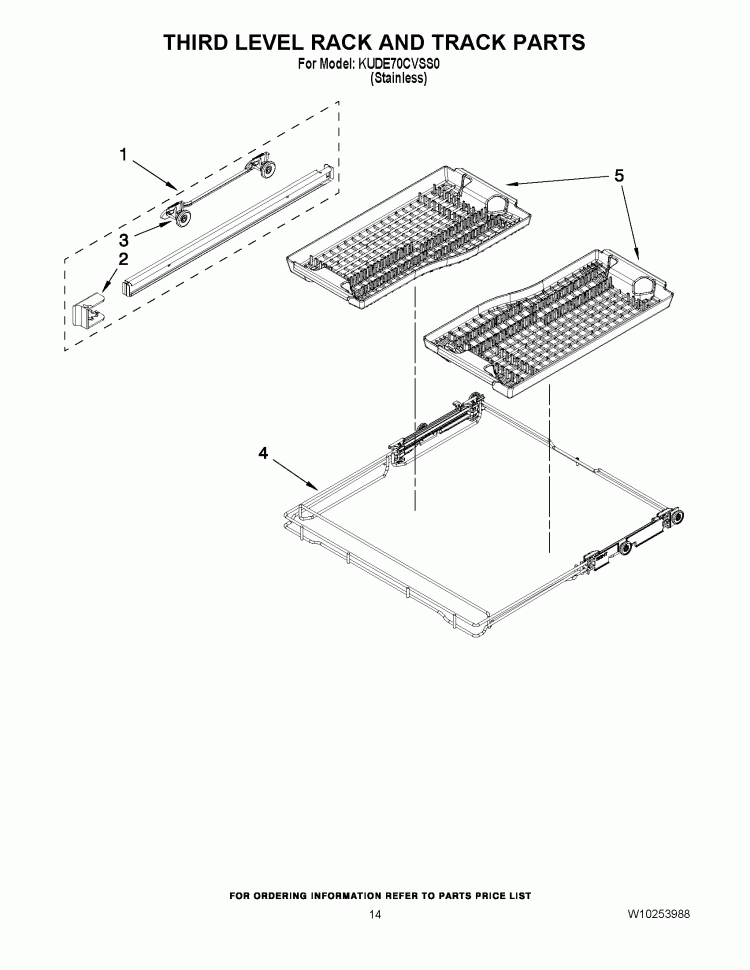 THIRD LEVEL RACK AND TRACK PARTS Diagram and Parts List for KUDE70CVSS0  KitchenAid Dishwasher