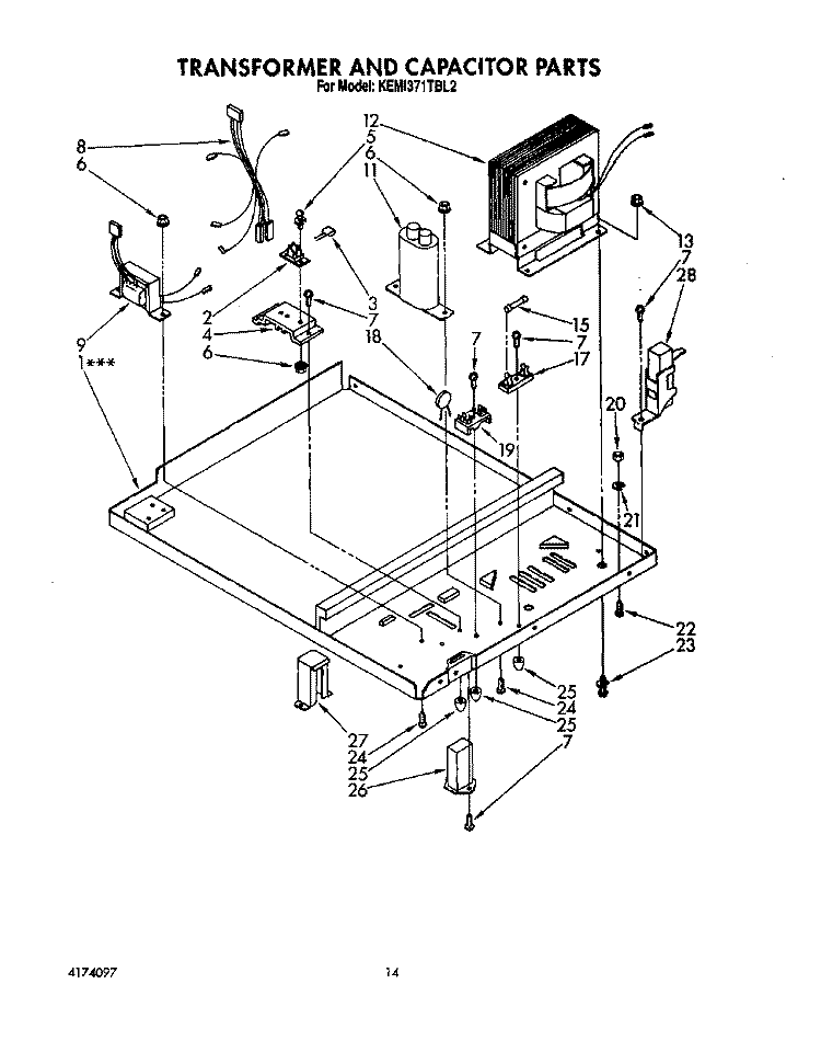 TRANSFORMER AND CAPACITOR Diagram and Parts List for KEMI371TBL2  KitchenAid Microwave Oven Combo